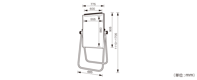 折畳式ホワイトボード（片面無地）（WK-0609）の詳細外寸法