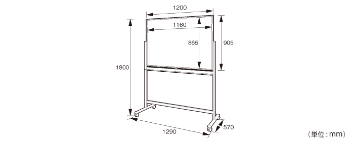 両面脚付きホワイトボード（両面無地）（WR-1290）の詳細外寸法