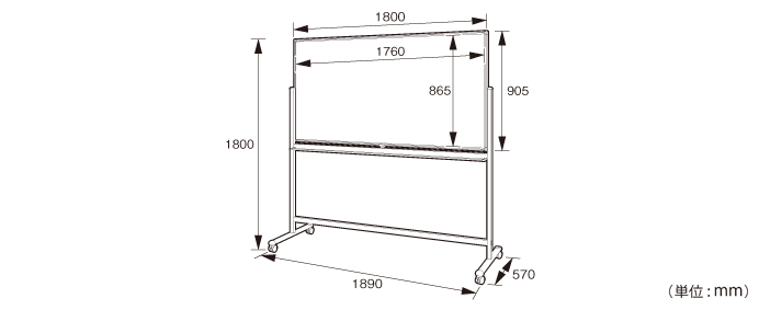 両面脚付きホーロー板面ホワイトボード（無地）（WHR-1890）の詳細外寸法