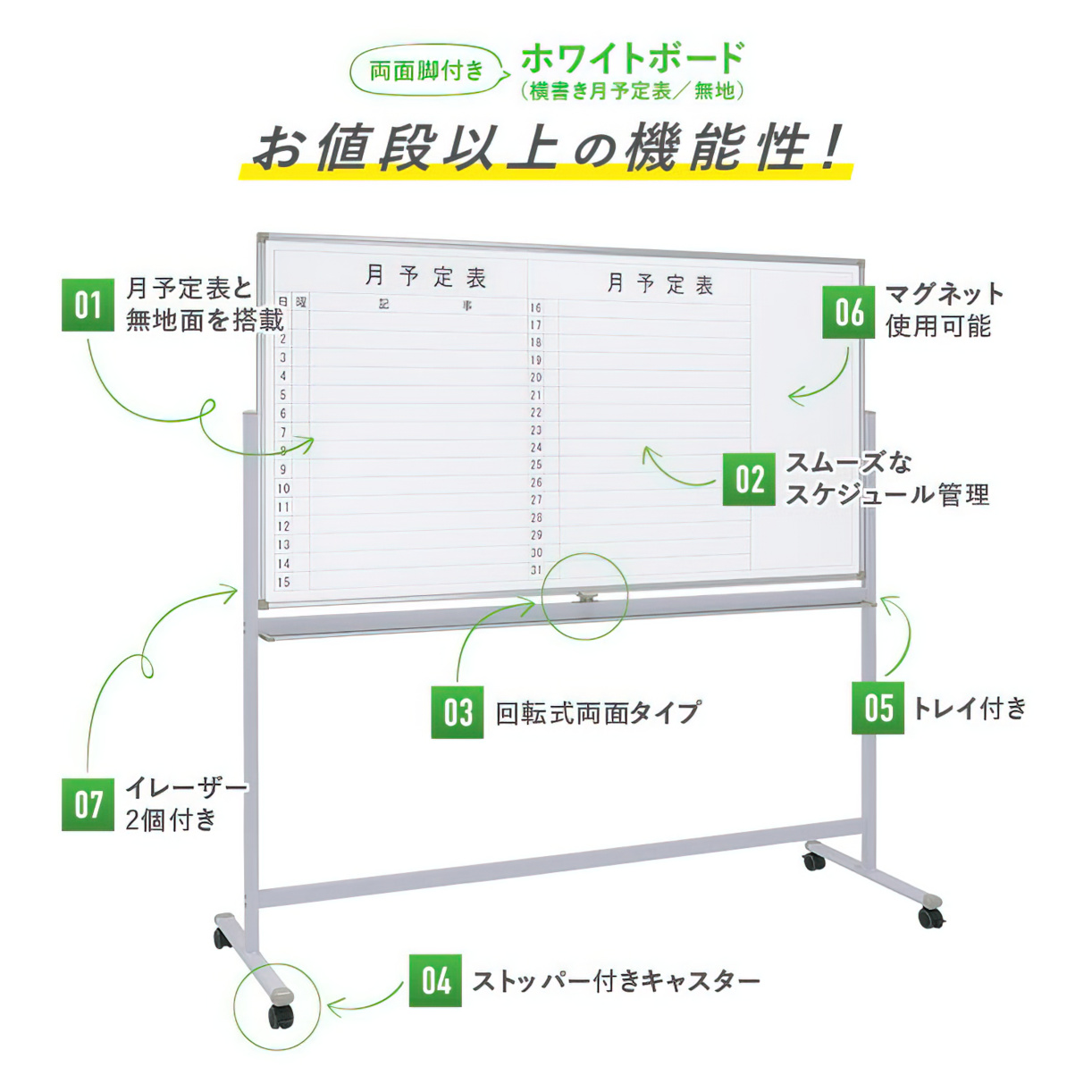 値引き プロキュアエース馬印 両面脚付ホワイトボード工程表 3ヶ月15段 無地  376-9159 MH36TD315 1台 