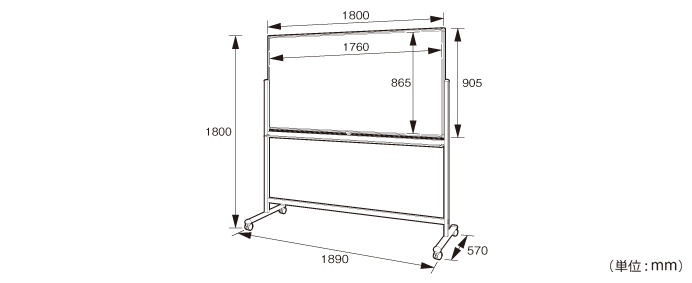 両面脚付きホワイトボード（両面無地）（WR-1890）の詳細外寸法