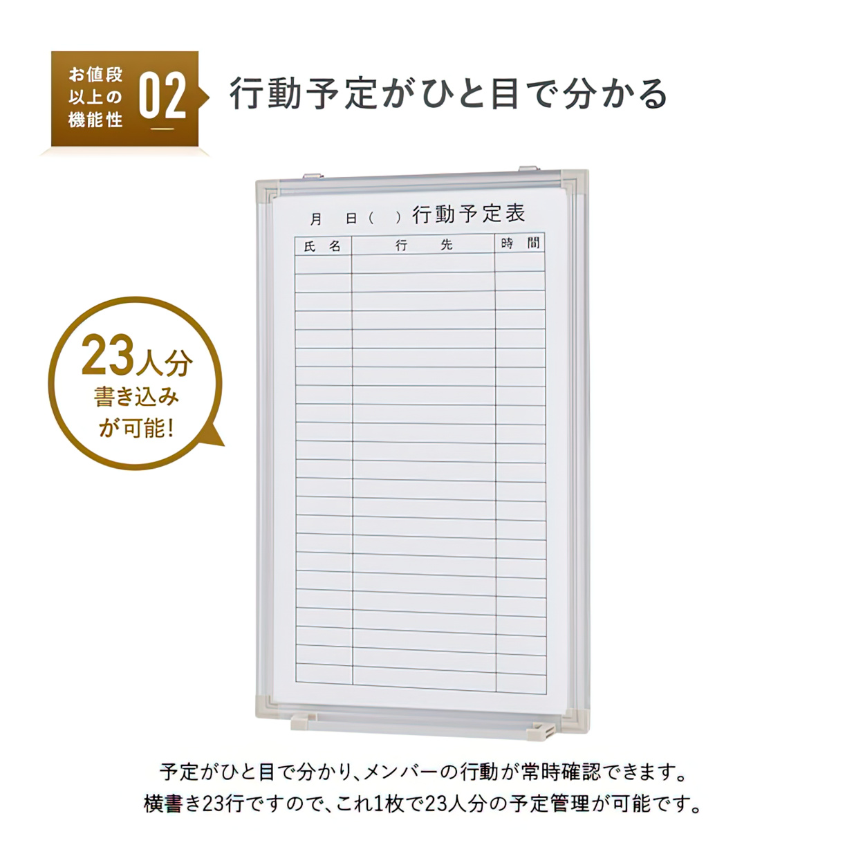 壁掛けホワイトボード 行動予定表 幅350 高さ600 WSK-3560 通販 ホワイトボード・掲示板 オフィス家具のカグクロ