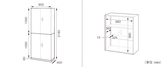 詳細外寸法（SOW-03H-03H：両開き×両開き書庫セット）