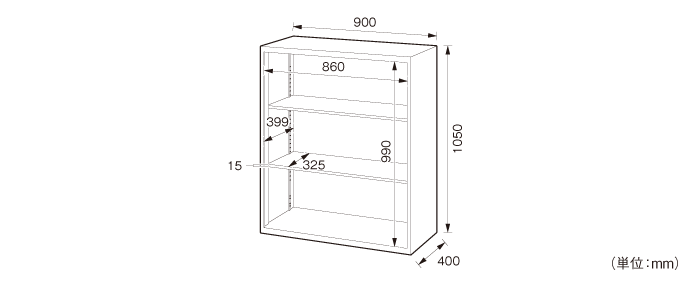 詳細外寸法（SOW-04K：オープン書庫）