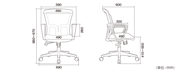 メッシュチェアNDL 幅490 奥行600 高さ880-970 NDL-111 通販 - オフィスチェア・事務椅子 | オフィス家具のカグクロ