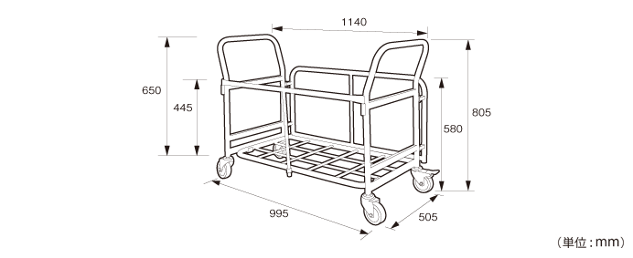 詳細外寸法（CO-005：折りたたみ椅子用台車）