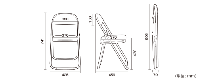 詳細外寸法（CO-001：折りたたみ椅子）