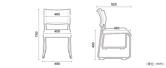 詳細外寸法（PT-110V：スタッキングチェアPT）
