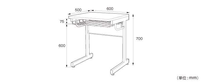 詳細外寸法（SD-6050-WH：ホワイト学習用デスク）