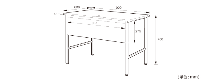 詳細外寸法（NDW-1006：ワークデスク）