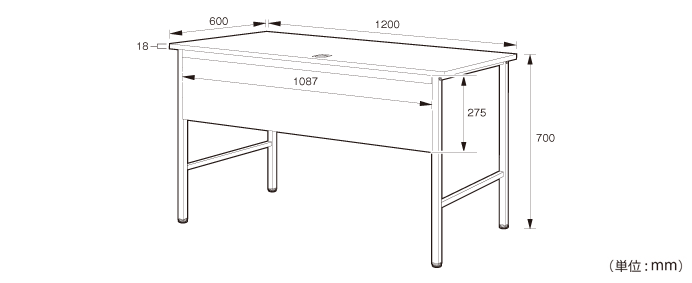 詳細外寸法（NDW-1206：ワークデスク）