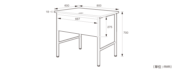 詳細外寸法（NDW-0806：ワークデスク）