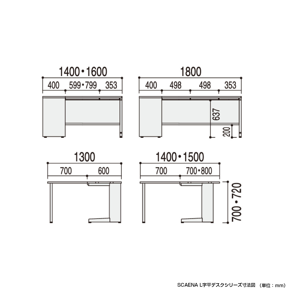 スカエナ SCAENA L字平デスク 幅1800 奥行1400 高さ700/720 SSL187HH7