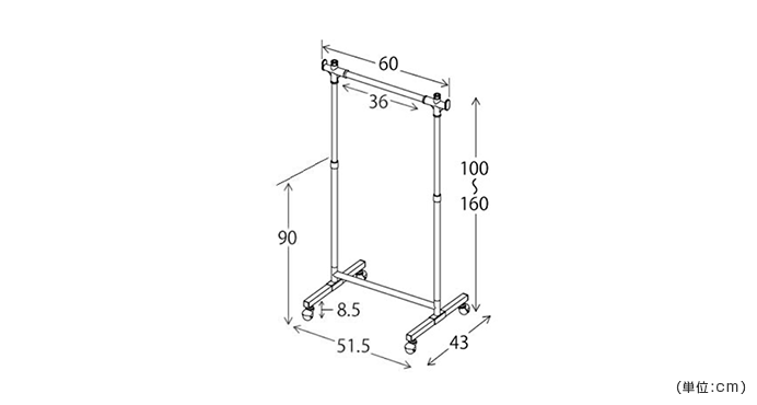 詳細外寸法（MS-HSG430S：頑丈ハンガーラック）