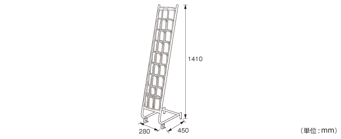 キャスター付きパンフレットラック 1列8段タイプ（WC-08C）の詳細外寸法
