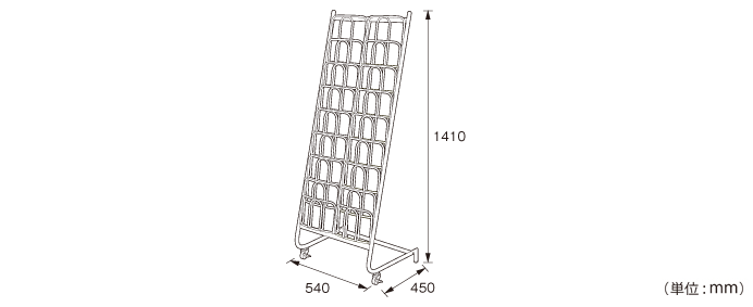 キャスター付きパンフレットラック 2列8段タイプ（WC-16C）の詳細外寸法