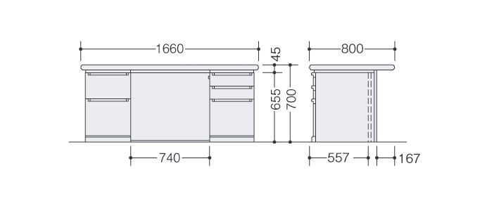 詳細外寸法（MGK1680：マネージメントデスク）