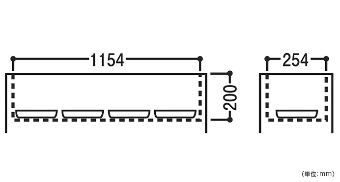 詳細外寸法（SF-FN1200I：I型フラワーボックス）