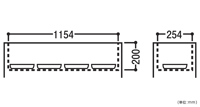 詳細外寸法（SF-FN1200J：J型フラワーボックス）