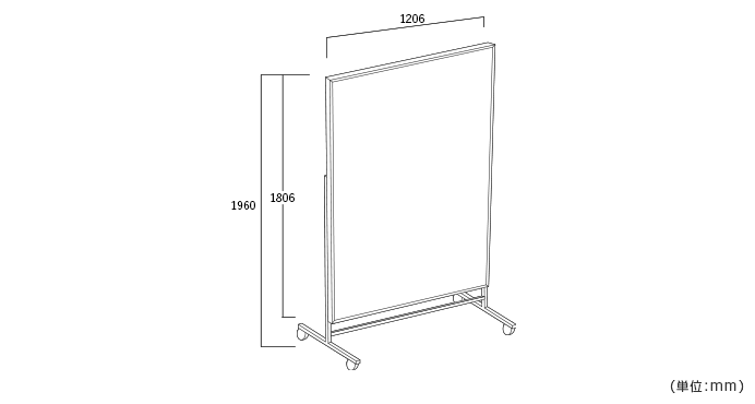 詳細外寸法（ZA-RM9：リフェクス キャスター付き片面ミラー）