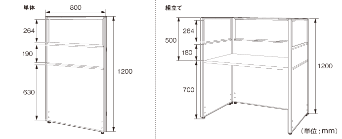 詳細外寸法（PNG0812：ガラス型システムパーテーション）