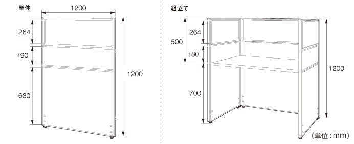 詳細外寸法（PNG1212：ガラス型システムパーテーション）