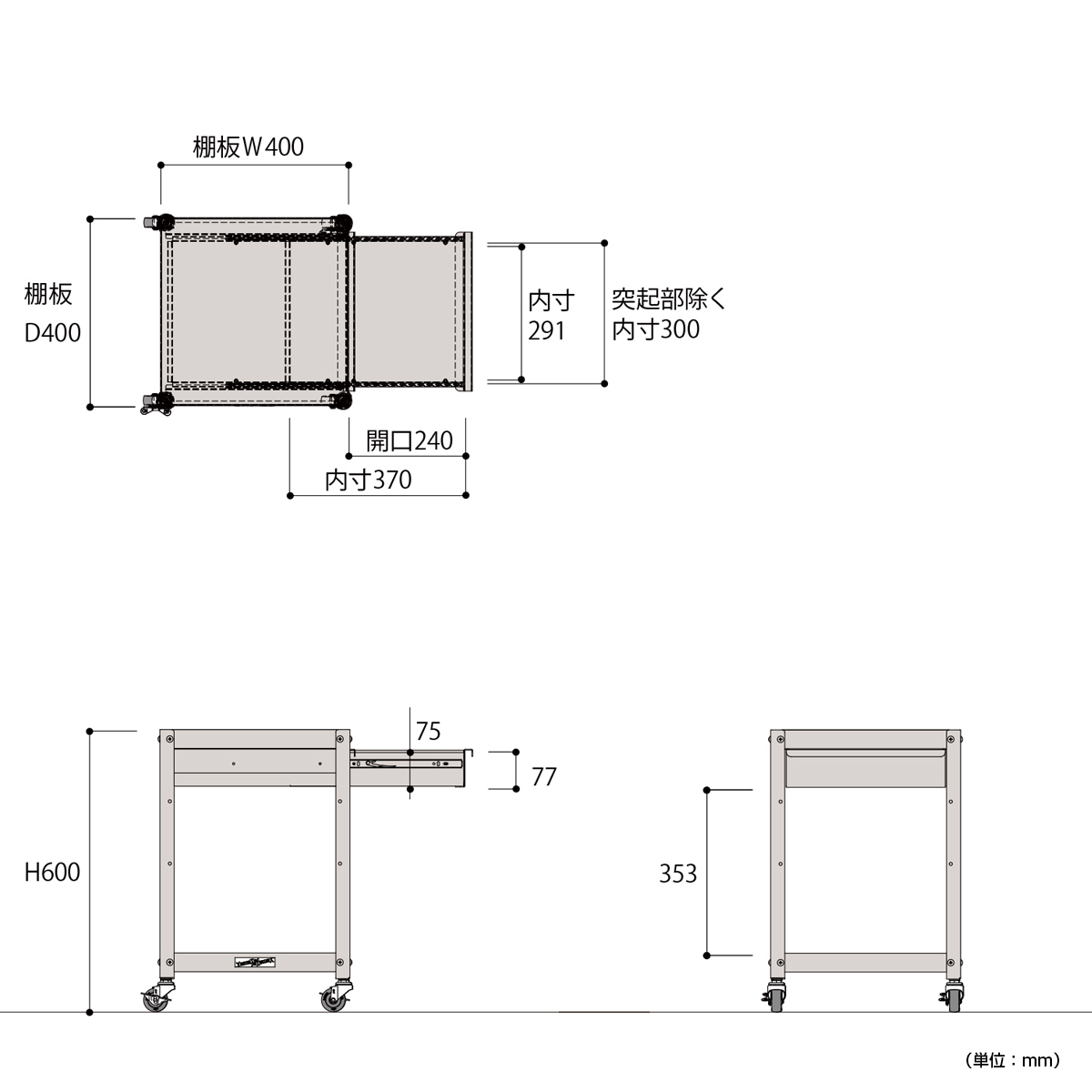 オープン2段コンビニワゴン 幅400 奥行400 高さ600 YI-WCL2P 通販 工場・物流・作業現場用品 オフィス家具のカグクロ