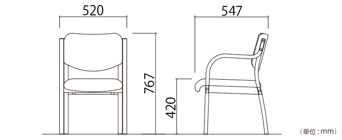 IRIS リーズチェア（IR-MN-V）の詳細外寸法