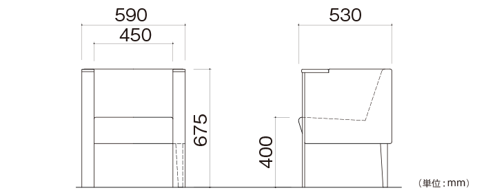 1人用エントランスチェア（IR-AREC-1P）の詳細外寸法