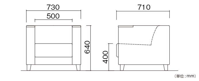 1人用リビングソファー（IR-ARLS-1P）の詳細外寸法