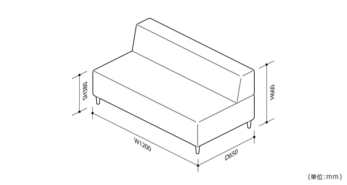 詳細外寸法（UR-S33342P：ユニットソファー 2人掛け）