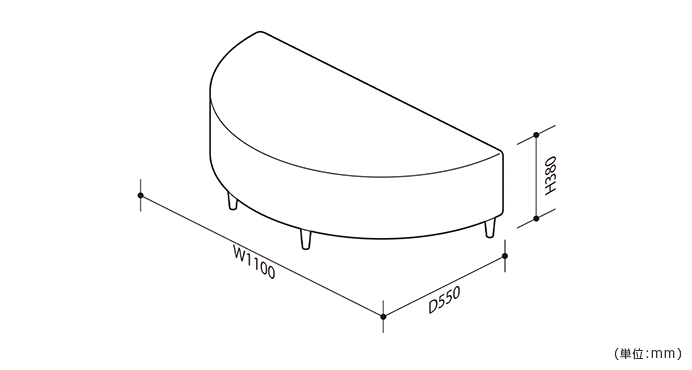 詳細外寸法（UR-S3334STS：ユニットソファースツール）