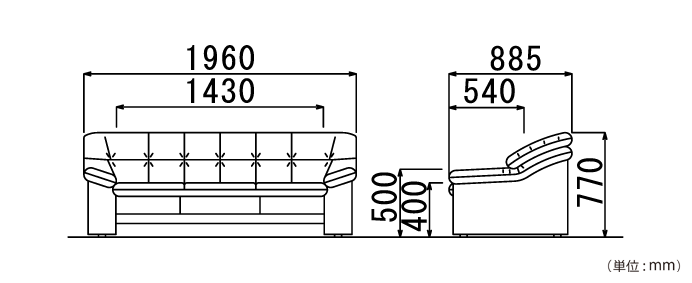 オプティマ ソファー（RE-3073）の詳細外寸法