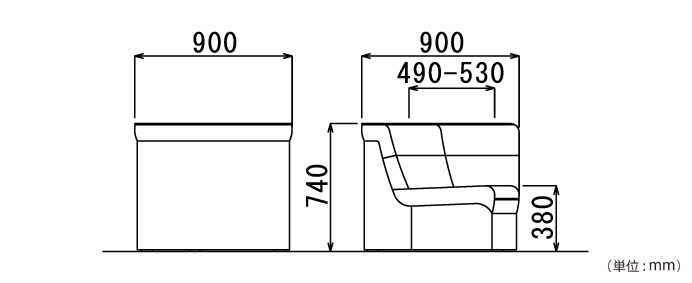 プリーダ コーナーチェア（RE-1051C）の詳細外寸法