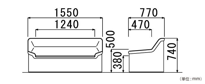 プリーダ ソファー（RE-1052）の詳細外寸法