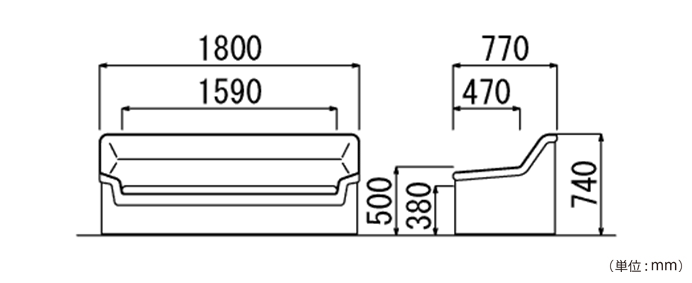 プリーダ ソファー（RE-1053）の詳細外寸法