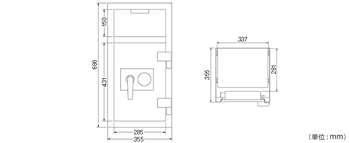 詳細外寸法（DHK-134E：テンキー式 投入金庫）