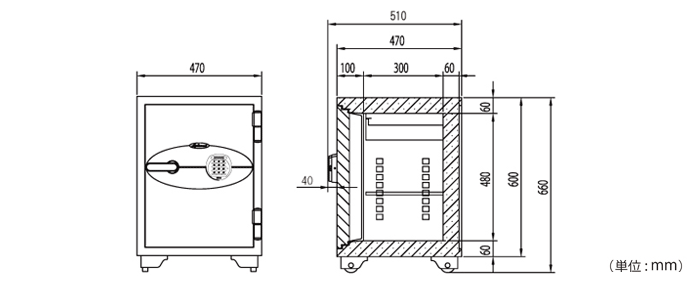詳細外寸法（DM-060EKR3：ダブルロック式 オフィス用耐火金庫）