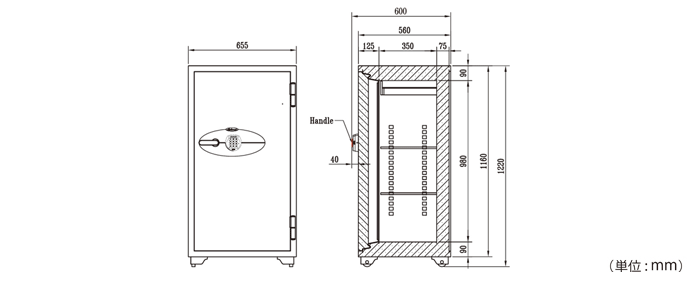 詳細外寸法（DM-120EKR3：ダブルロック式 オフィス用耐火金庫）