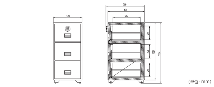 詳細外寸法（DM-DFC3000R3：耐火ファイリングキャビネット）