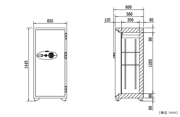 詳細外寸法（DM-N130EKR3：ダブルロック式 オフィス用耐火金庫）