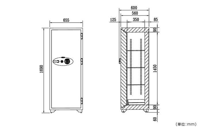 詳細外寸法（DM-N200EKR3：ダブルロック式 オフィス用耐火金庫）