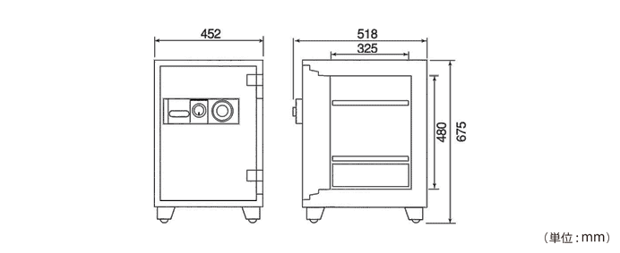 詳細外寸法（DT68-DX：ダイヤル式 耐火金庫）