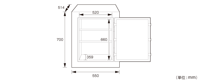 詳細外寸法（TK8-331：テンキー式 セキュリティ保管庫）