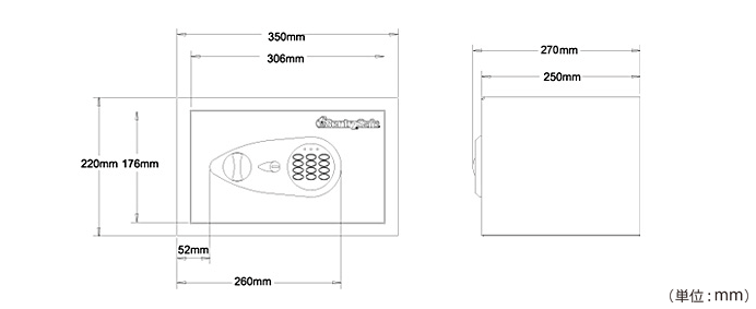 詳細外寸法（XK055：テンキー式 パーソナルセキュリティ保管庫）