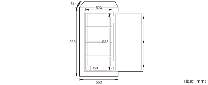 詳細外寸法（TK0-331：テンキー式 セキュリティ保管庫）