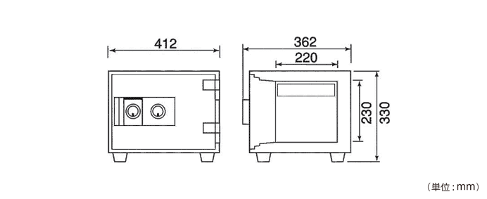 詳細外寸法（DW30-1：2キー式 耐火金庫）