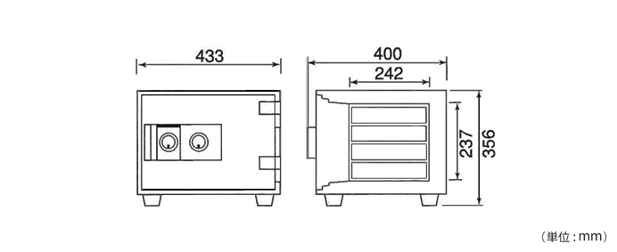詳細外寸法（DW34-4：2キー式 耐火金庫）
