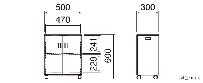 両開きデスクワゴン（ND-S722）の詳細外寸法