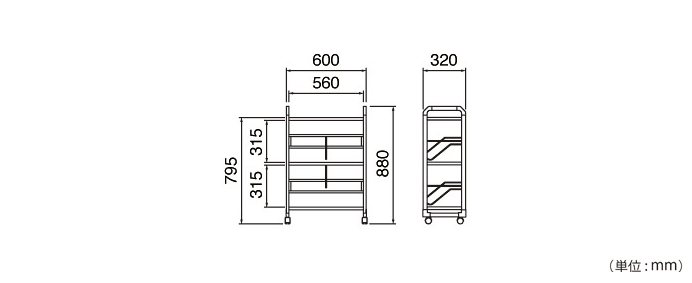 ファイルワゴン 3段タイプ（CWA-109）の詳細外寸法